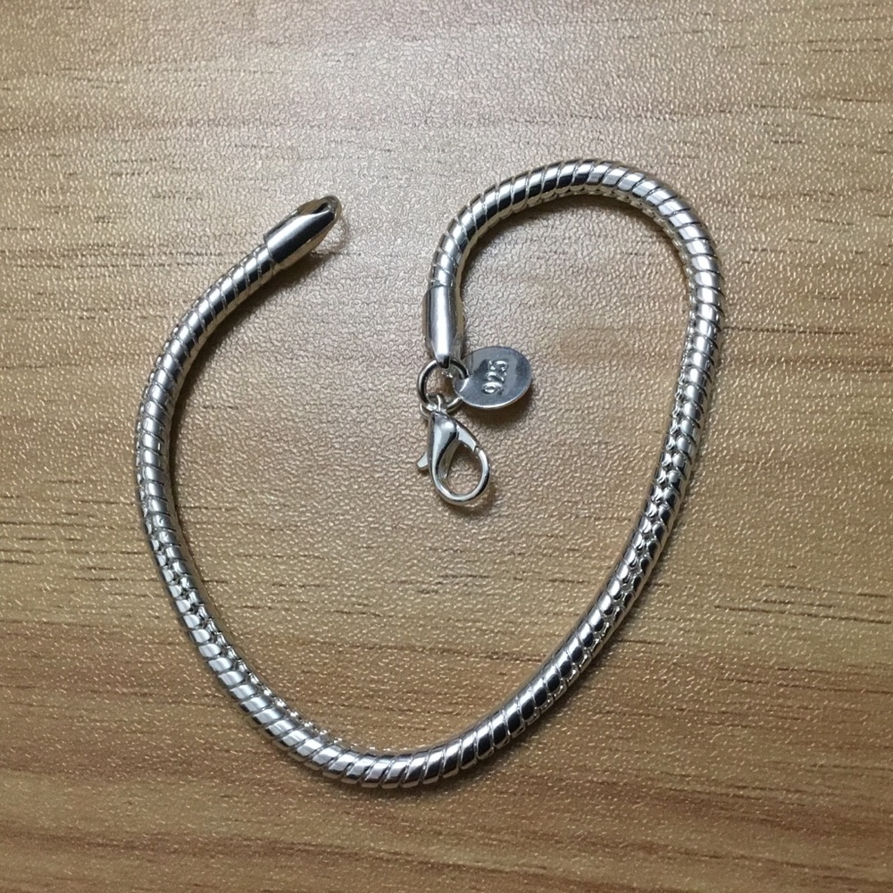 Sterling Silver Snake Chain Charm Bracelet